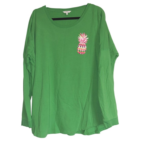 Crown & Ivy Women's Green Pineapple Print Long Sleeve T-Shirt XL - Picture 1 of 8